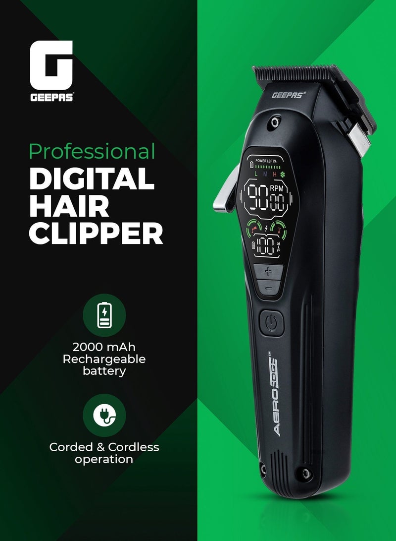 GEEPAS Professional Digital Hair Clipper for Men | Corded & Cordless, Aero Edge DLC + Ceramic Blade, 3 Speed Settings, LED Display, Type-C Rechargeable | GTR56034UK Black - Image 5